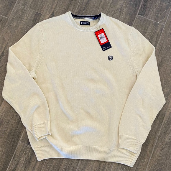 CHAPS Men’s Crew Neck Pullover Cream Sweater NWT XXL - Picture 1 of 6